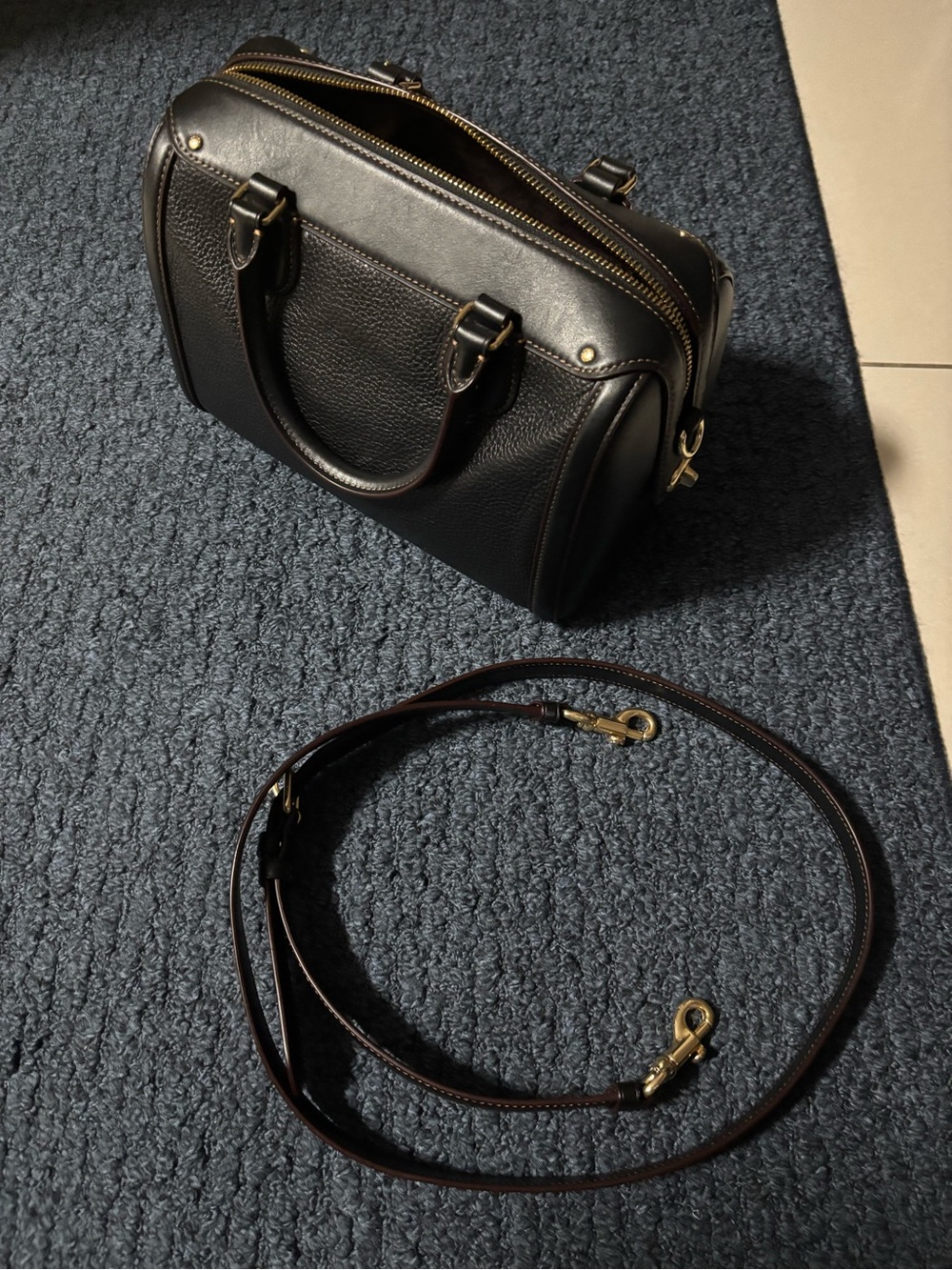 Coach Rowan Black Pebble Leather Satchel with Gold Hardware and Detachable Strap - Picture 2 of 10